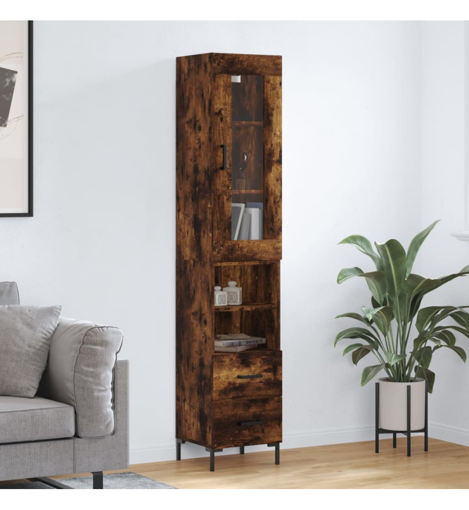 Buffet haut Chêne fumé 34,5x34x180 cm Bois d'ingénierie