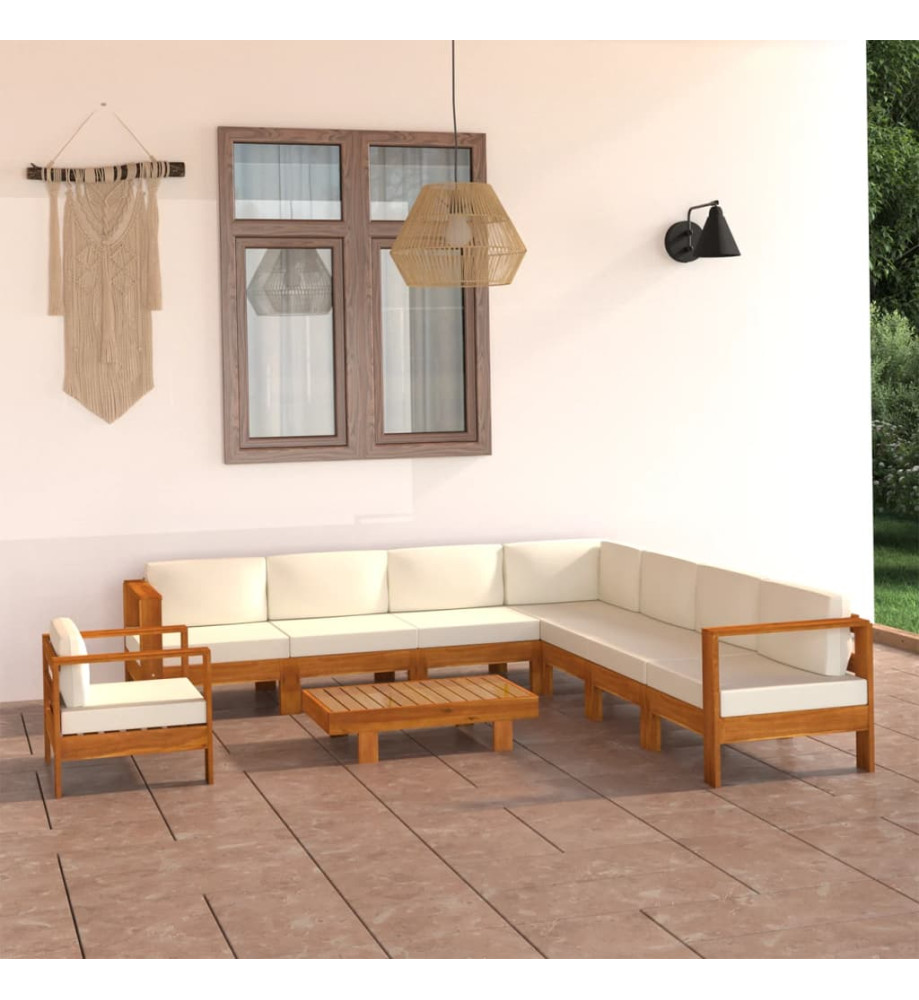 Salon de jardin 9 pcs avec coussins blanc crème Bois d'acacia Salon de jardin 9 pcs avec coussins blanc crème Bois d'acacia