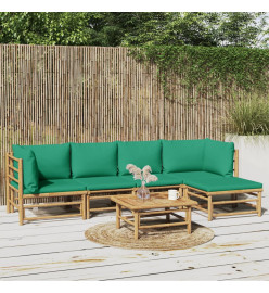 Salon de jardin 6 pcs avec coussins vert bambou