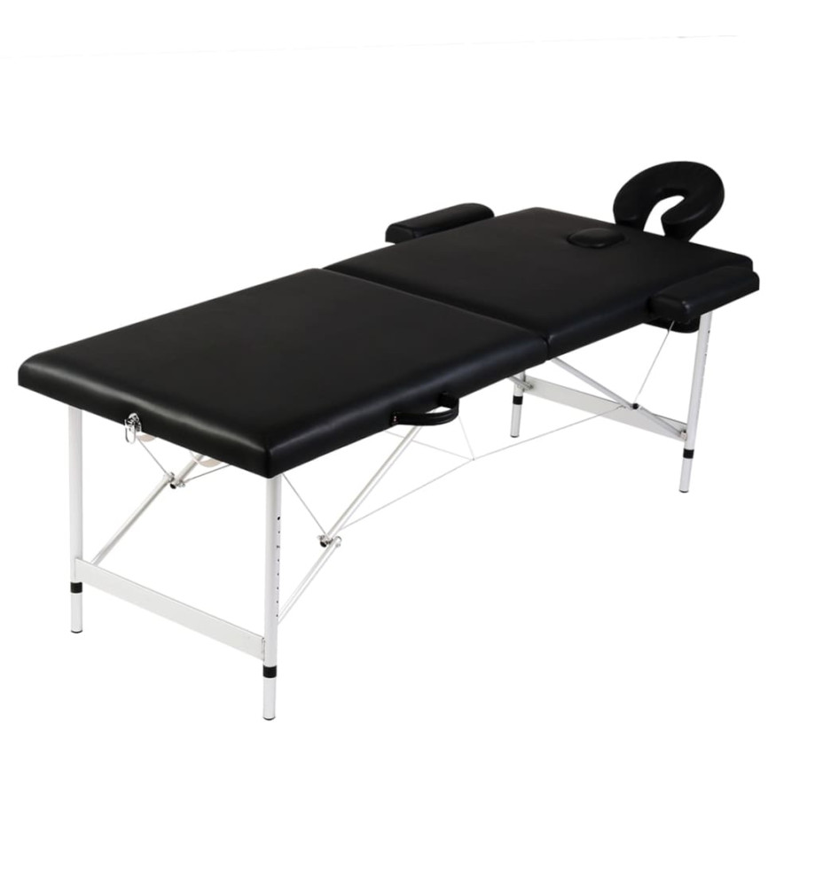 Table de massage pliable Noir 2 zones avec cadre en aluminium