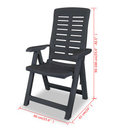 2 pcs Chaises inclinables de jardin Plastique Anthracite