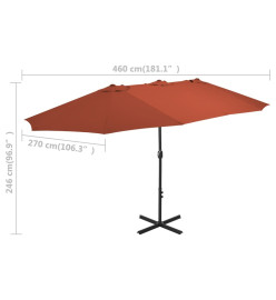 Parasol avec poteau en aluminium 460 x 270 cm Terre cuite