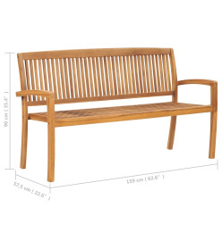 Banc de jardin empilable et coussin 159 cm Bois de teck massif