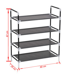 Range-chaussures avec 4 étagères Métal et Tissu non tissé Noir