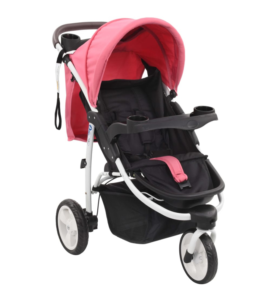 Poussette bébé à 3 roues Rose et noir