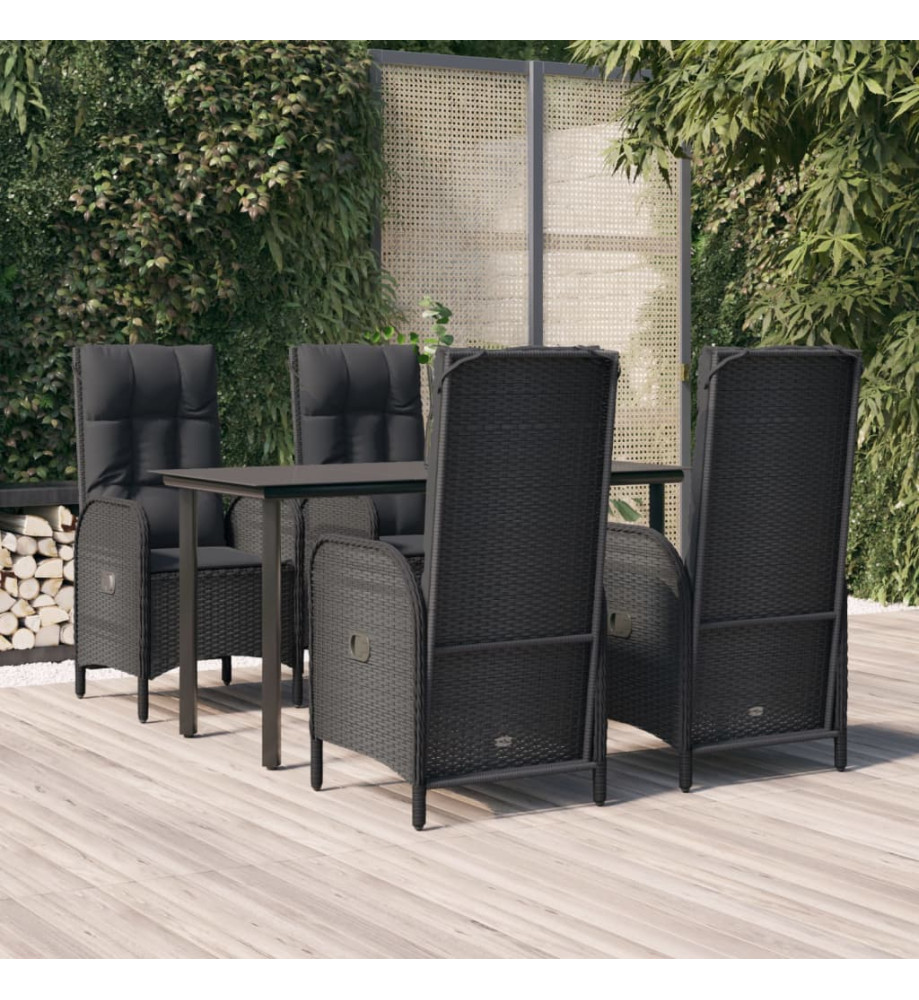 Mobilier à dîner de jardin et coussins 5pcs Noir Résine tressée