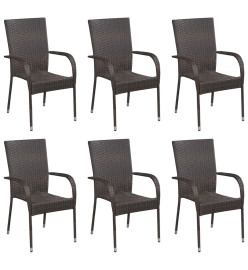 Chaises empilables d'extérieur 6 pcs Résine tressée Marron