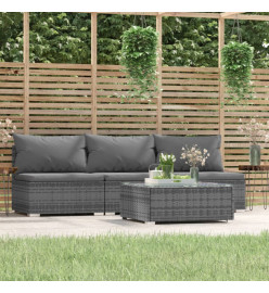 Salon de jardin 4 pcs avec coussins Gris Résine tressée