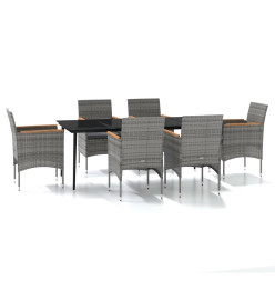 Mobilier de salle à manger de jardin coussins 7pcs Gris et noir