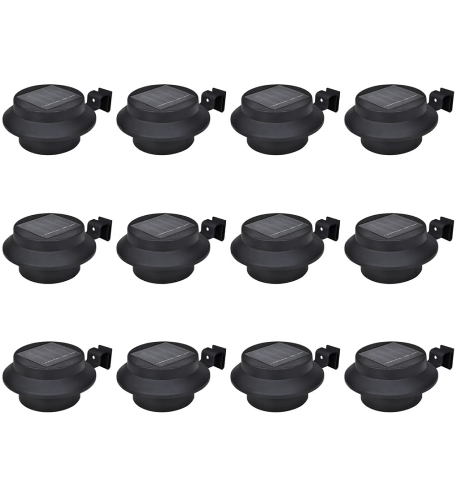 Lampes solaires à LED d'extérieur pour clôture 12 pcs Noir