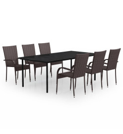 Ensemble de salle à manger de jardin 7 pcs Marron et noir