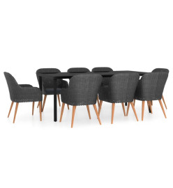 Ensemble de salle à manger de jardin avec coussins 9 pcs Noir