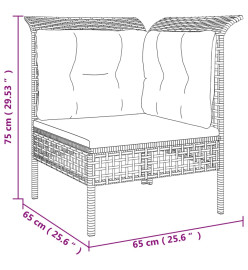 Salon de jardin 4 pcs avec coussins Gris Résine tressée