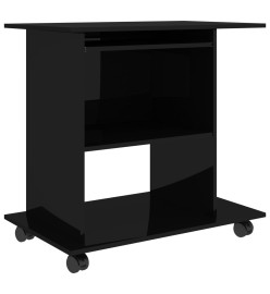 Bureau d'ordinateur Noir brillant 80x50x75 cm Aggloméré