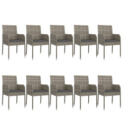 Mobilier à dîner de jardin 11 pcs avec coussins noir et gris