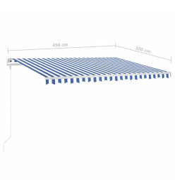 Auvent manuel rétractable avec poteaux 4,5x3 m Bleu et blanc