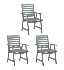 Chaises à dîner d'extérieur 3 pcs avec coussins Acacia massif