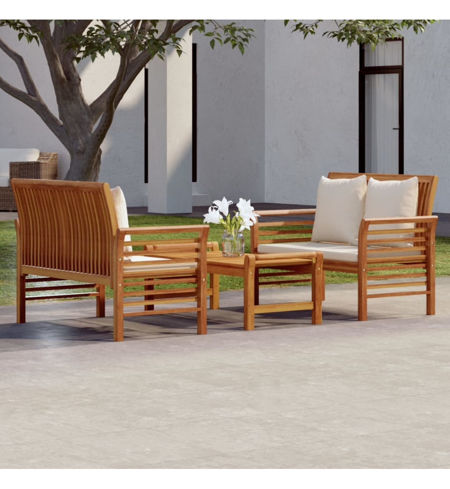 Salon de jardin 3 pcs avec coussins bois massif d'acacia