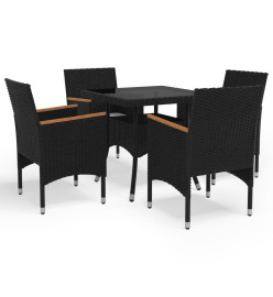 Ensemble à dîner de jardin 5 pcs Noir Résine tressée et acacia