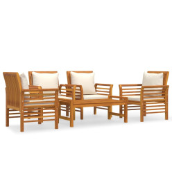 Salon de jardin 5 pcs avec coussins Bois massif d'acacia