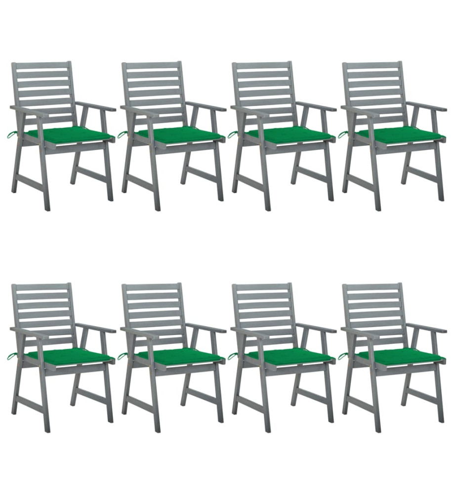 Chaises à dîner d'extérieur 8 pcs avec coussins Acacia massif