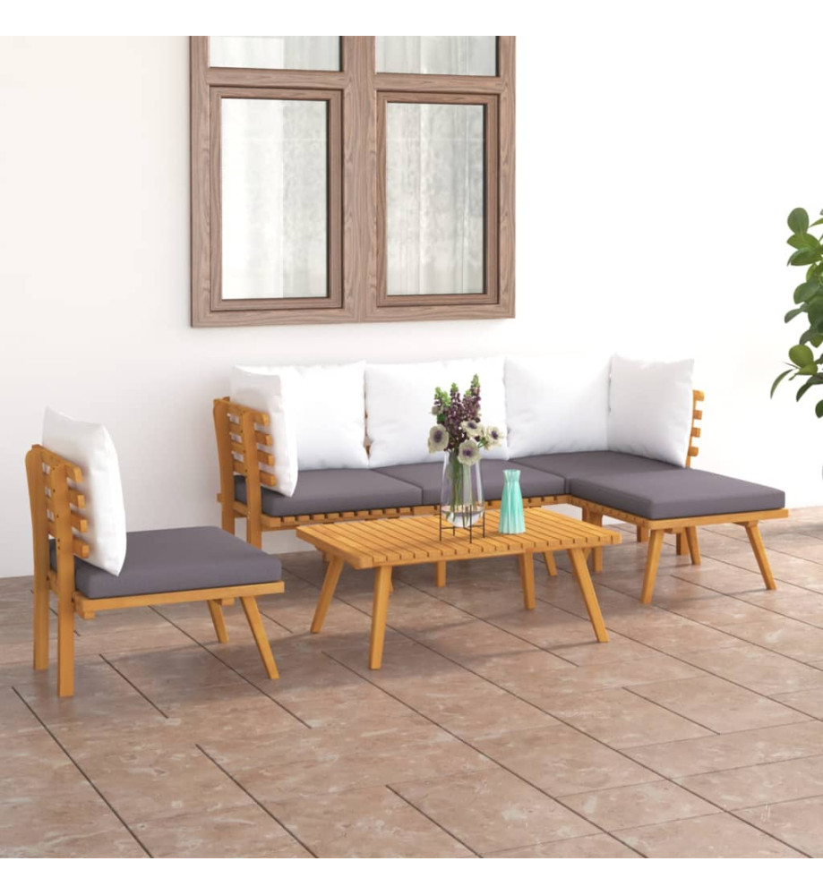 Salon de jardin 6 pcs avec coussins Bois d'acacia solide