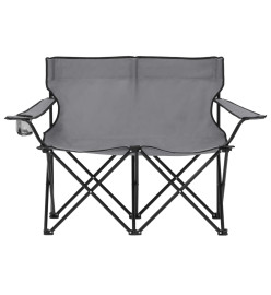 Chaise de camping pliable à 2 places Acier et tissu Gris