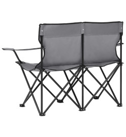 Chaise de camping pliable à 2 places Acier et tissu Gris