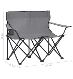 Chaise de camping pliable à 2 places Acier et tissu Gris