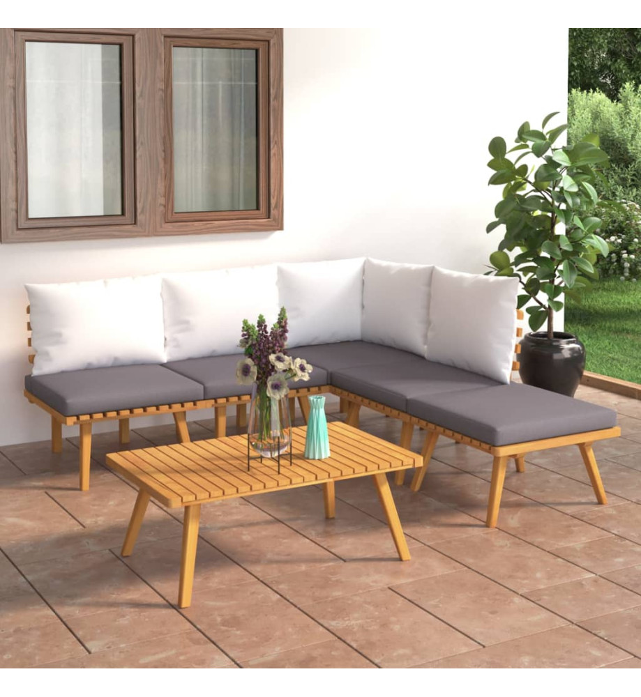 Salon de jardin 6 pcs avec coussins Bois d'acacia solide