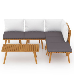 Salon de jardin 6 pcs avec coussins Bois d'acacia solide