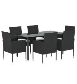 Ensemble à dîner de jardin et coussins 7pcs Noir Résine tressée