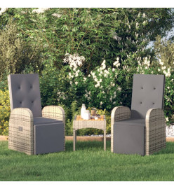 Chaises de jardin inclinables coussins 2pcs Gris Résine tressée