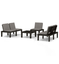 Salon de jardin 4 pcs avec coussins Plastique Gris