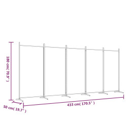 Cloison de séparation 5 panneaux Blanc 433x180 cm Tissu