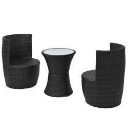 Mobilier de bistro 3 pcs avec coussins Résine tressée Noir