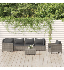 Salon de jardin 7 pcs avec coussins Gris Résine tressée