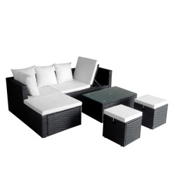 Salon de jardin 4 pcs avec coussins Résine tressée Noir