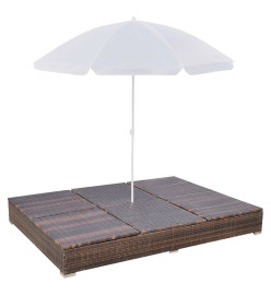 Chaise longue d'extérieur avec parasol Résine tressée Marron