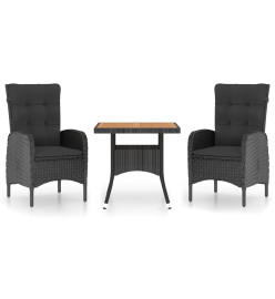 Ensemble à dîner de jardin 3 pcs Résine tressée et acacia Noir