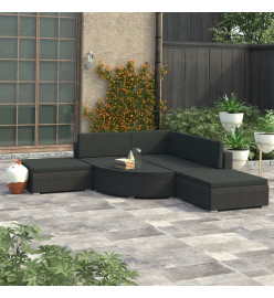 Salon de jardin 6 pcs avec coussins Résine tressée Noir