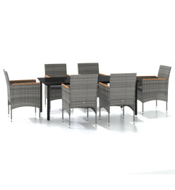 Mobilier de salle à manger de jardin coussins 7pcs Gris et noir