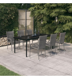 Ensemble de salle à manger de jardin 7 pcs Gris et noir