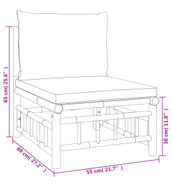 Salon de jardin 4 pcs avec coussins blanc crème bambou