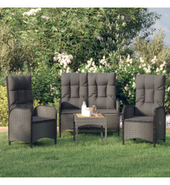 Ensemble de salle à manger de jardin avec coussins 3 pcs Noir