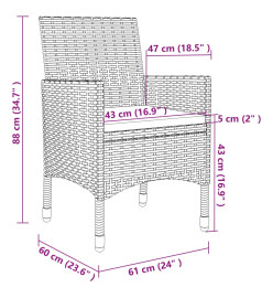 Ensemble à dîner de jardin coussins 7 pcs Résine tressée Verre