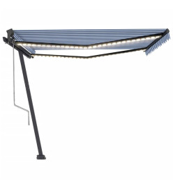 Auvent automatique capteur de vent LED 450x350 cm Bleu et blanc