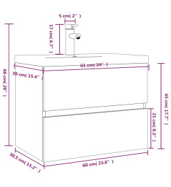 Meuble lavabo avec bassin intégré Chêne fumé Bois d'ingénierie