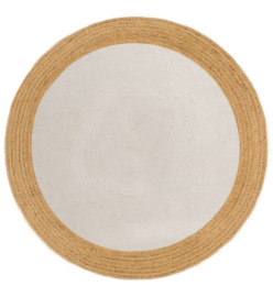 Tapis tressé Blanc et naturel 90 cm Jute et coton Rond