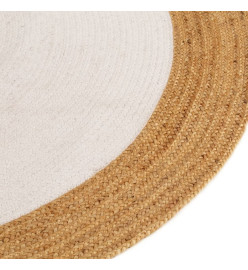 Tapis tressé Blanc et naturel 90 cm Jute et coton Rond